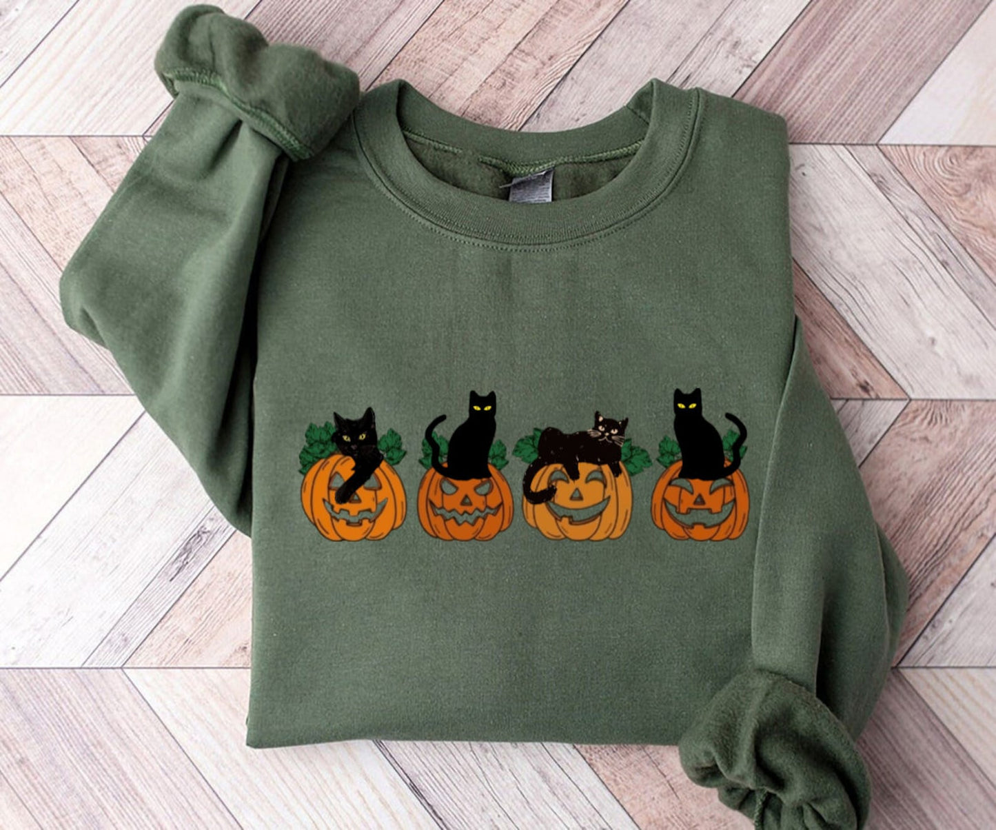 Halloween Sweatshirt, Cat Sweatshirt, Ghost Shirt, Halloween Sweater, Halloween Cat Shirt, Cat Lover Shirt, Black Cat Shirt, 2D Crewneck Sweatshirt All Over Print Sweatshirt For Women Sweatshirt For Men - WeCustomit