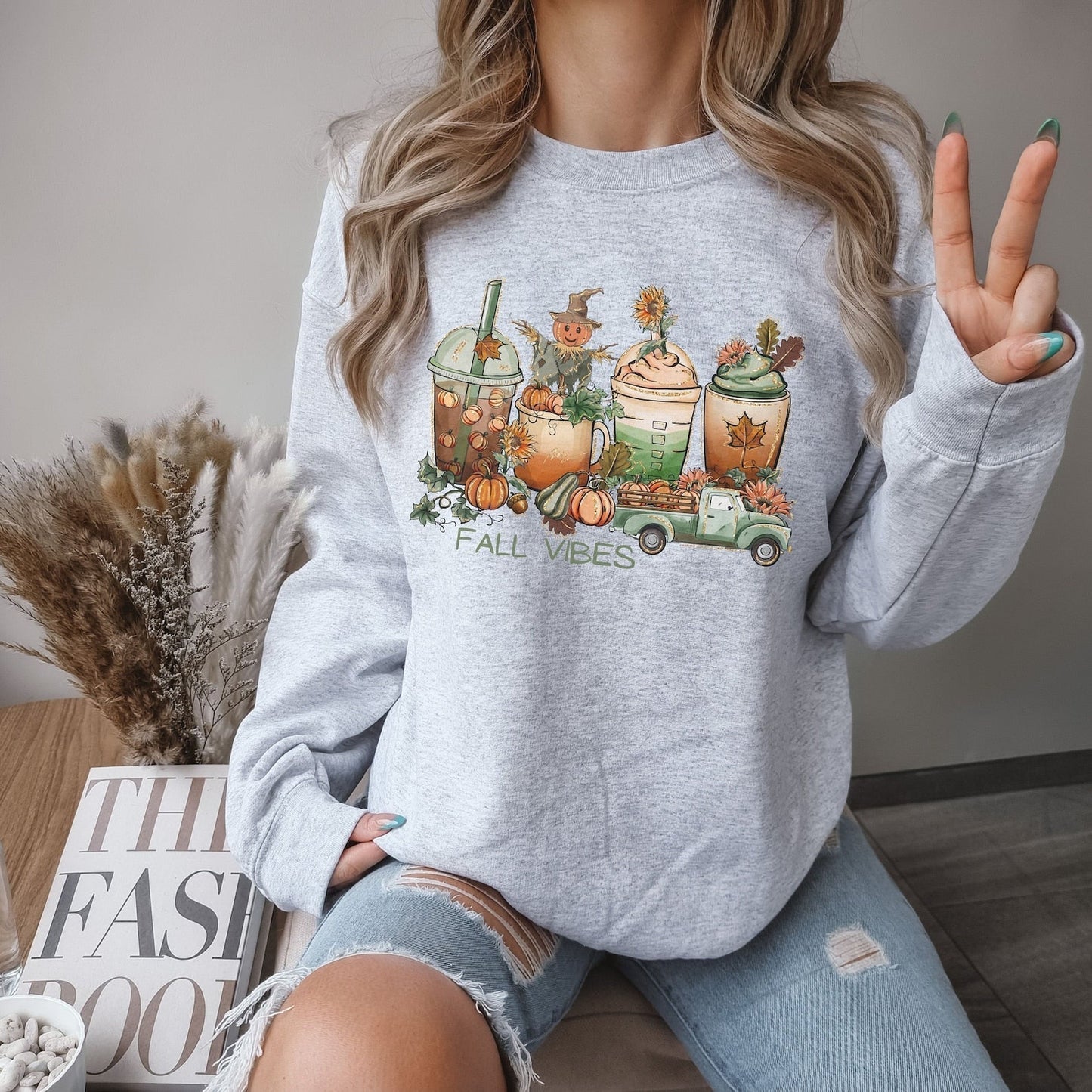 Fall Vibes Coffee Crewneck Sweatshirt for Halloween, Fall Coffee Sweatshirt, Halloween Coffee Sweater, Pumpkin Latte Shirt, Fall Lover Gift - WeCustomit