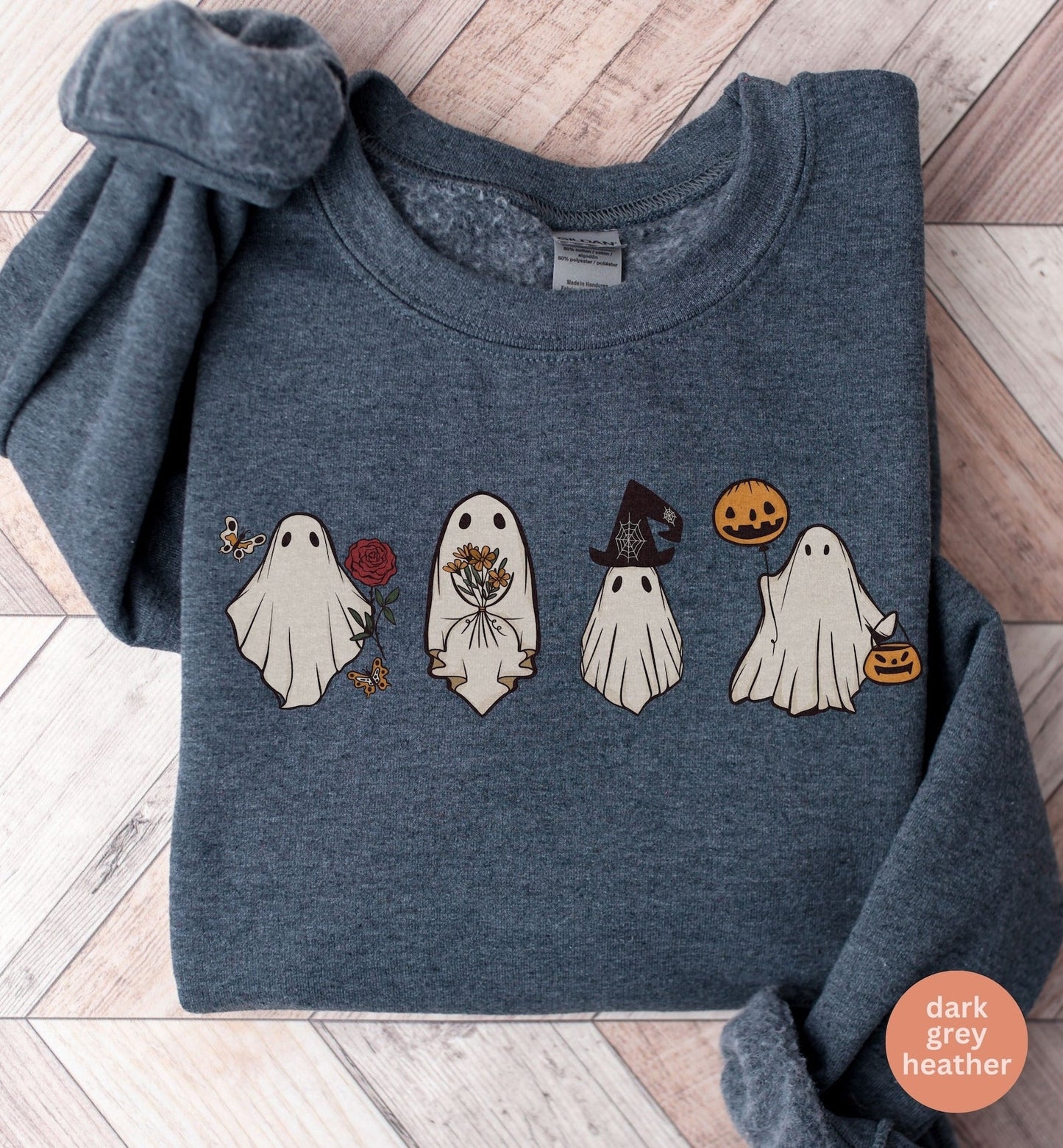 Halloween Sweatshirt Halloween Sweater Floral Ghost Sweatshirt Fall Sweatshirt Floral Ghost Shirt Ghost Sweatshirt Halloween Crewneck - WeCustomit