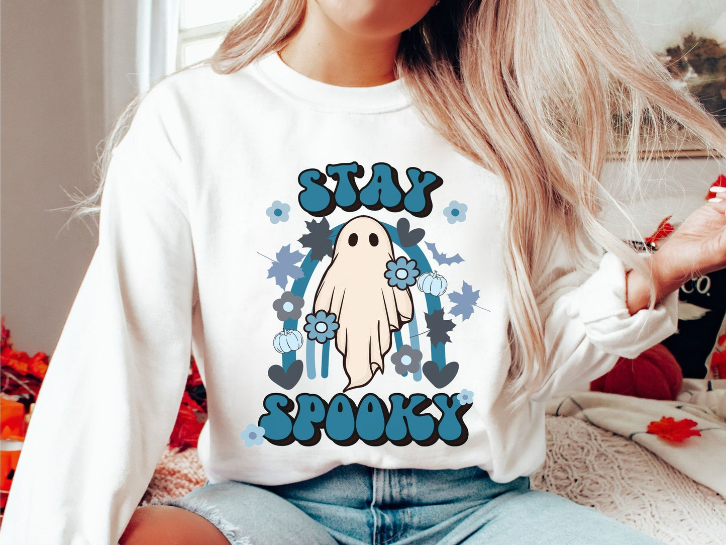 Spooky ghost halloween sweatshirt, halloween shirt, ghost shirt, halloween sweater, halloween gift, womens halloween, fall sweatshirt, ghost - WeCustomit