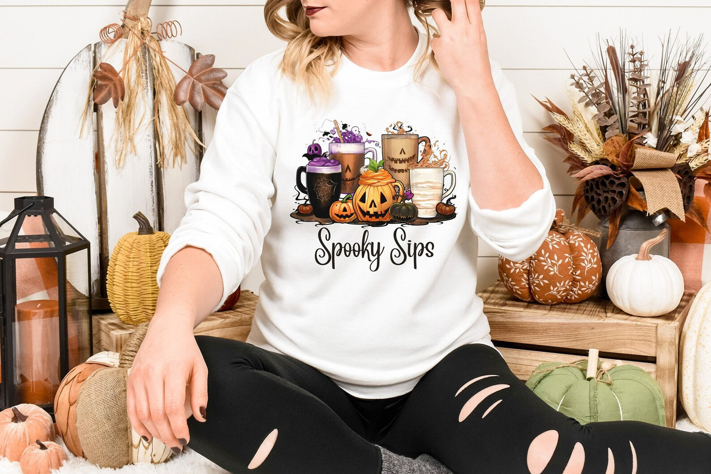 Drinks Halloween Sweatshirt for Women Halloween Sweatshirt Halloween Coffee Brew Spooky Sweater Long Sleeve Spooky Tee - WeCustomit