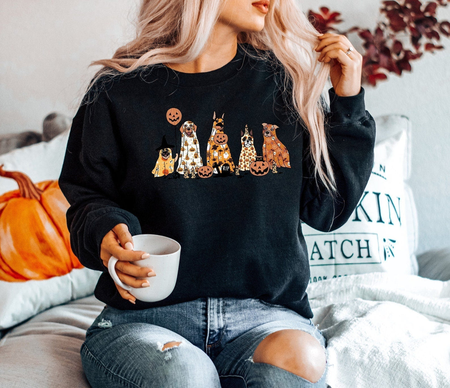 Dog Sweatshirt, Halloween Dog Sweater, Retro Halloween Ghost Dog T-shirt, Spooky Season Dog Sweatshirt, Halloween Gifts for Dog Lovers - WeCustomit