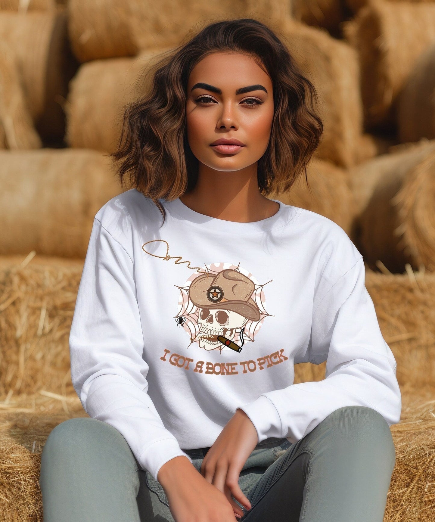 Funny Halloween Tee, Cute Halloween Sweater, Fall Sweatshirt, Cowgirl 2D Crewneck Sweatshirt All Over Print Sweatshirt For Women Sweatshirt For Men - WeCustomit