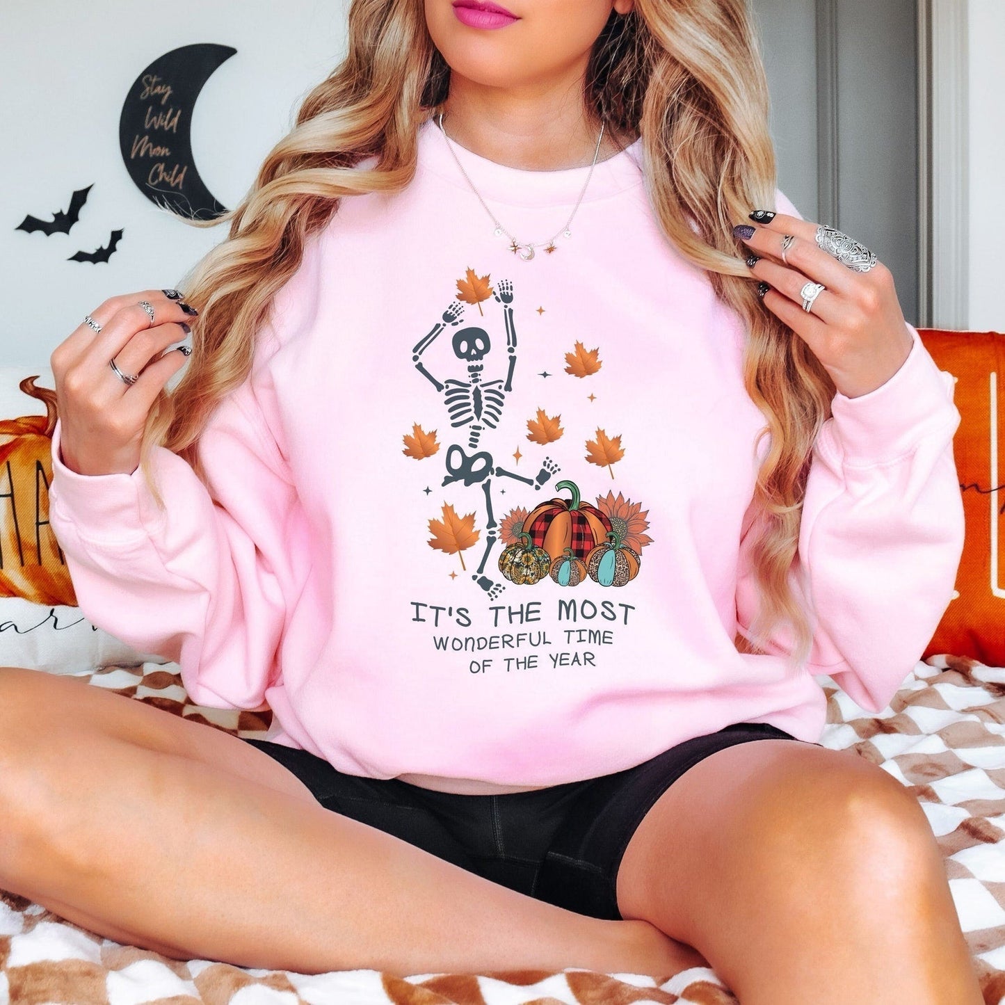 Halloween Fall Crewneck Sweatshirt, Spooky Season Sweater, Funny Halloween Sweatshirts Gift For Her 2D Crewneck Sweatshirt All Over Print Sweatshirt For Women Sweatshirt For Men - WeCustomit