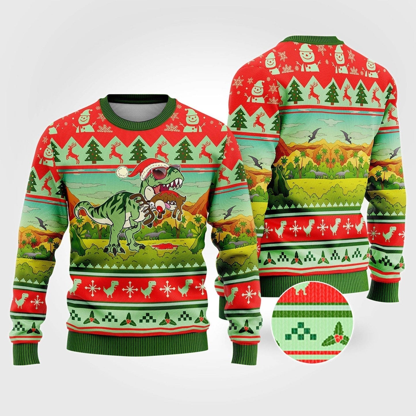 T-Rex Eating Reindeer Jumper Ugly Christmas Sweater For Men & Women Christmas Gift Sweater US2070 - WeCustomit