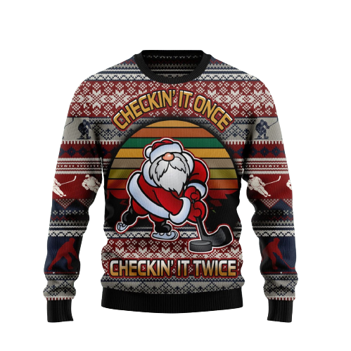 Hockey Checking It Once Checking It Twice Ugly Christmas Sweater For Men & Women Christmas Gift Sweater US1184 - WeCustomit