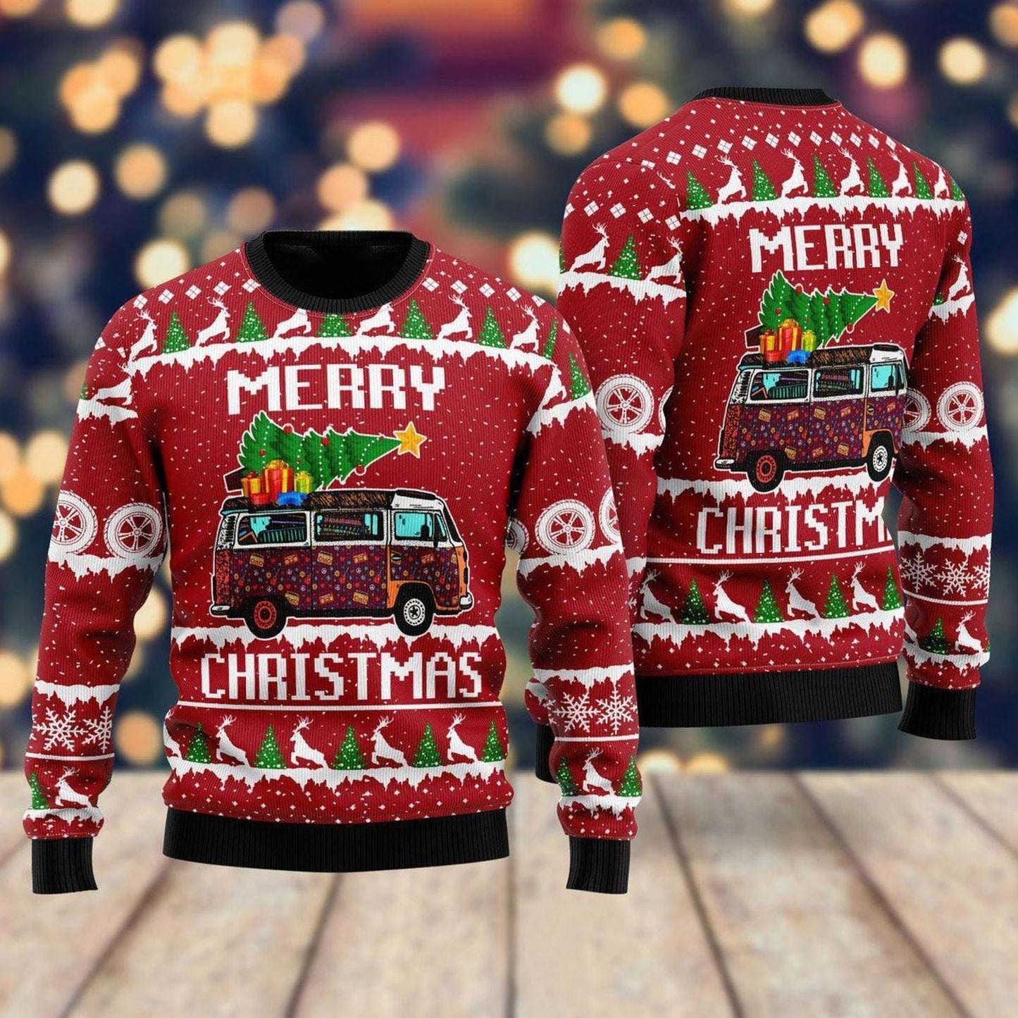 Hippie Car Merry Christmas Ugly Christmas Sweater For Men & Women Christmas Gift Sweater US1186 - WeCustomit