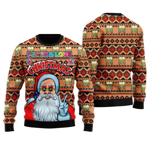 Hippie Santa Claus Peace And Love Ugly Christmas Sweater For Men & Women Christmas Gift Sweater US1185 - WeCustomit