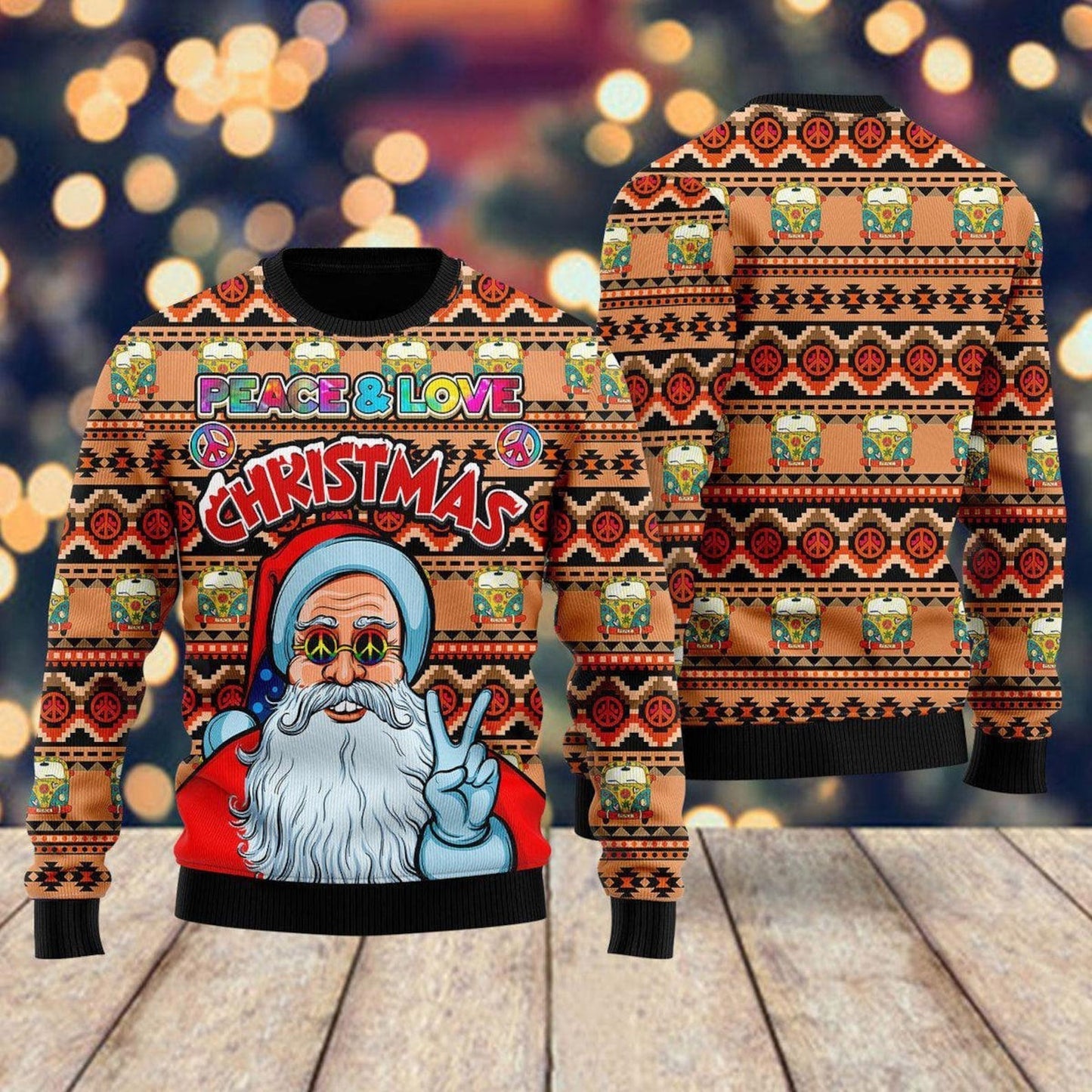 Hippie Santa Claus Peace And Love Ugly Christmas Sweater For Men & Women Christmas Gift Sweater US1185 - WeCustomit