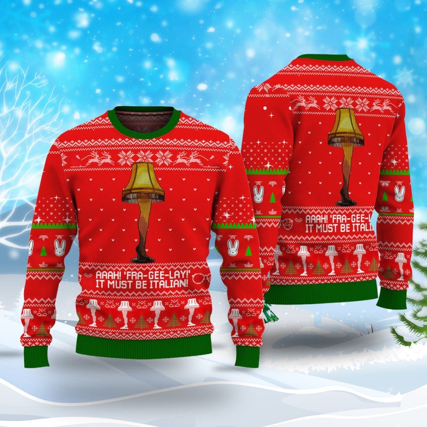 Leg Lamp Questionelay It Must Be Italian A Xmas Story Ugly Christmas Sweater For Men & Women Christmas Gift Sweater US4309 - WeCustomit