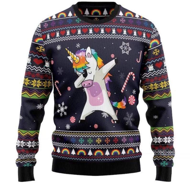 Unicorn Dab Ugly Christmas Sweater For Men & Women Christmas Gift Sweater US2632 - WeCustomit
