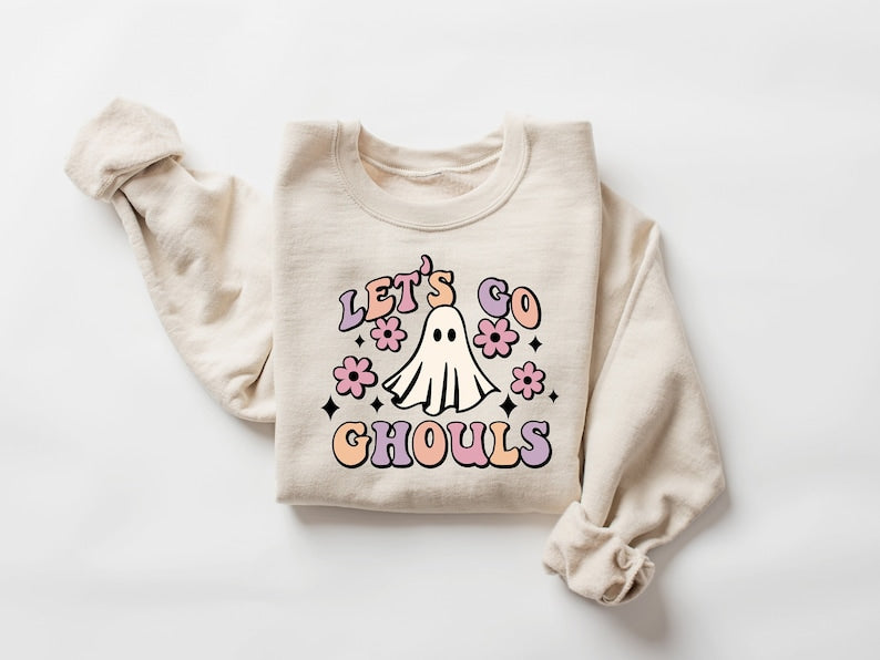 Lets Go Ghouls Sweatshirt, Retro Halloween Sweater Funny Crewneck Sweatshirt All Over Print Sweatshirt For Women Sweatshirt For Men - WeCustomit