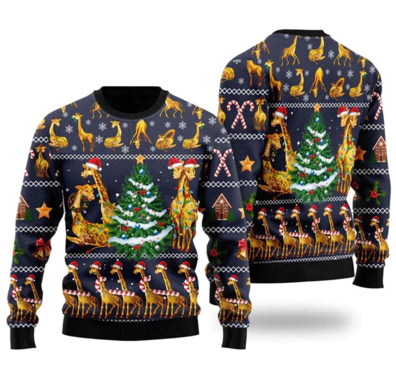 Giraffe And Christmas Tree Ugly Christmas Sweater For Men & Women Christmas Gift Sweater US2685 - WeCustomit