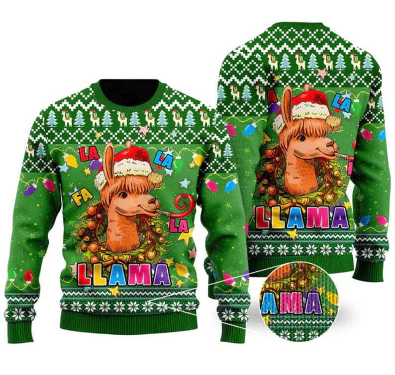 Llama In Santa Hat Ugly Christmas Sweater For Men & Women Christmas Gift Sweater US2686 - WeCustomit