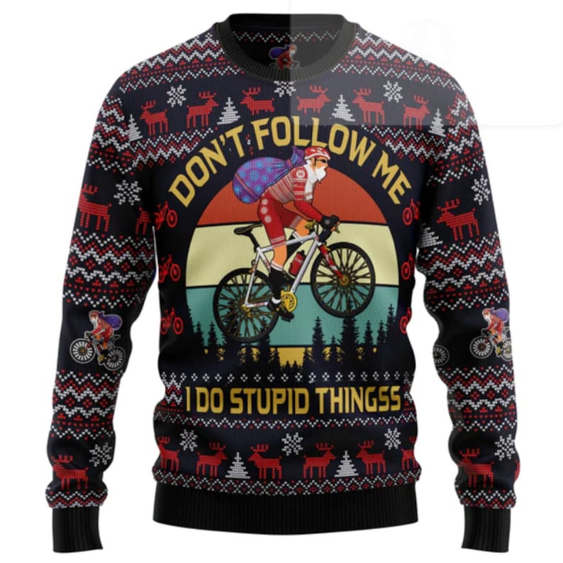 Satan Claus On Mountain Bike Ugly Christmas Sweater For Men & Women Christmas Gift Sweater US2671 - WeCustomit