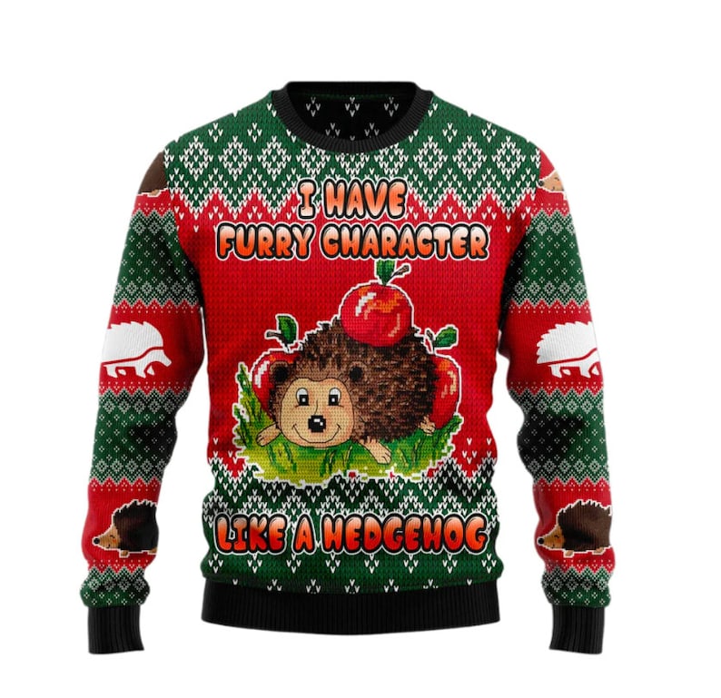I Have A Furry Character Like A Hedgehog Ugly Christmas Sweater For Men & Women Christmas Gift Sweater US2693 - WeCustomit