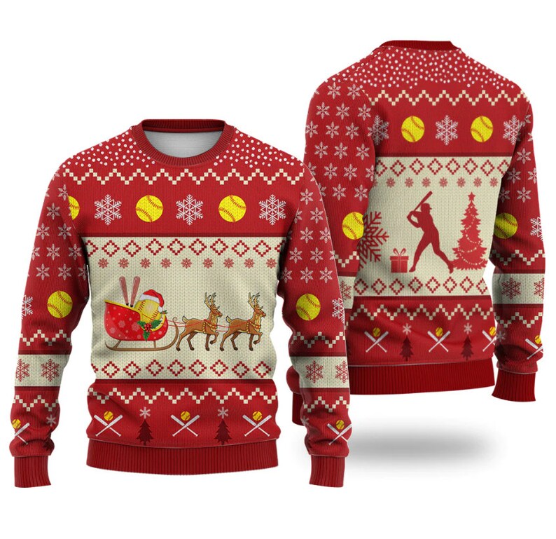 Softball Reindeer Ugly Christmas Sweater For Men & Women Christmas Gift Sweater US2965 - WeCustomit