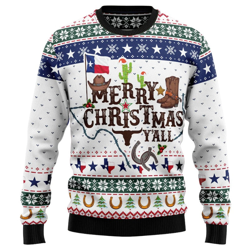Merry Christmas Y'all Texas Ugly Christmas Sweater For Men & Women Christmas Gift Sweater US2689 - WeCustomit