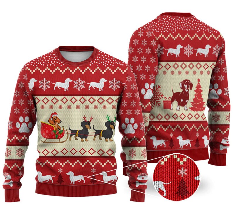 Dachshund Dog Reindeer Ugly Christmas Sweater For Men & Women Christmas Gift Sweater US2964 - WeCustomit