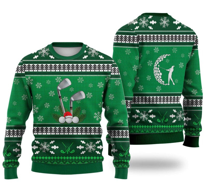 Golf Pattern Christmas Falling Snowflakes Ugly Christmas Sweater For Men & Women Christmas Gift Sweater US2966 - WeCustomit