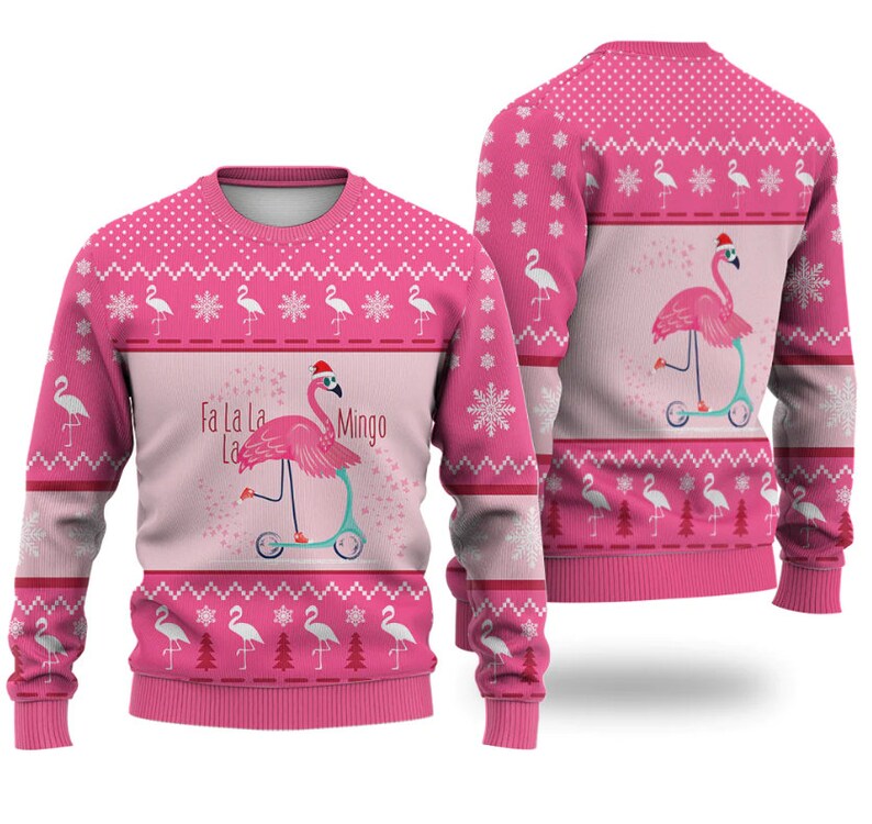 Flamingo Lalala Ugly Christmas Sweater For Men & Women Christmas Gift Sweater US2967 - WeCustomit