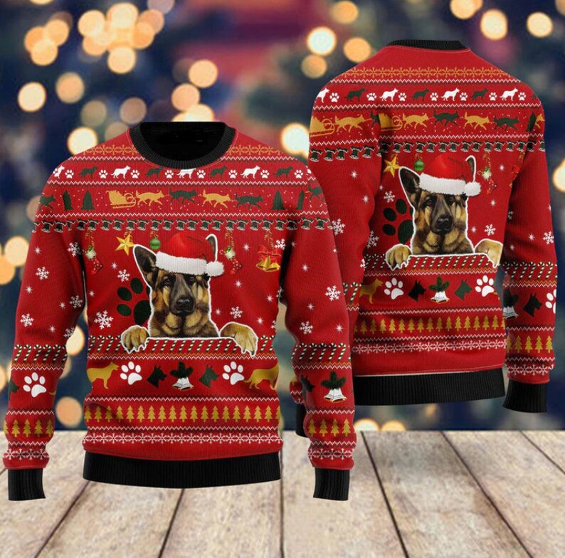 German Shepherd Dog Ugly Christmas Sweater For Men & Women Christmas Gift Sweater US2973 - WeCustomit