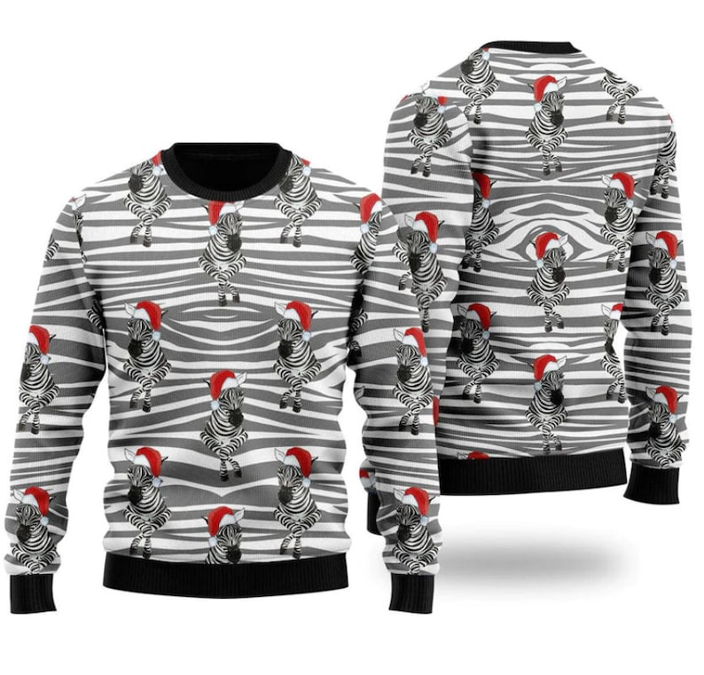 Zebra Wearing Santa Hats Ugly Christmas Sweater For Men & Women Christmas Gift Sweater US2977 - WeCustomit
