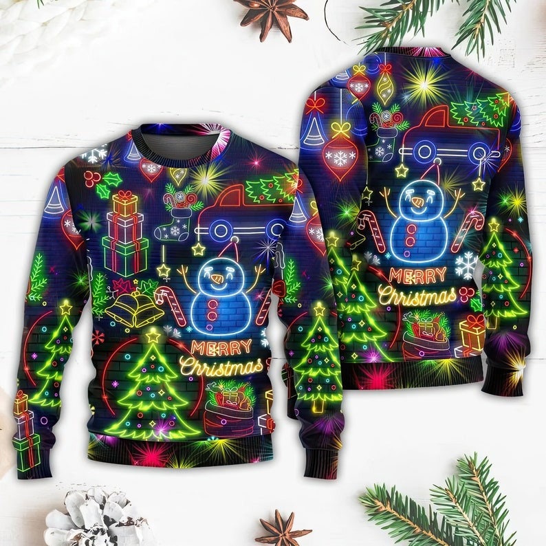 Christmas Bright Neon Lighting Ugly Christmas Sweater For Men & Women Christmas Gift Sweater US3761 - WeCustomit