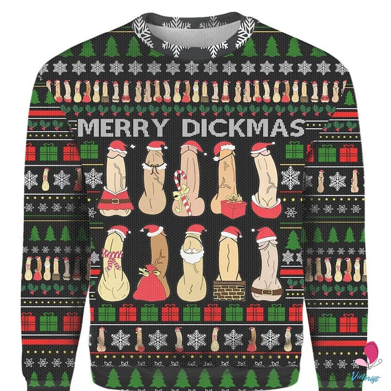 Merry Dickmas Ugly Christmas Sweater For Men & Women Christmas Gift Sweater US4445 - WeCustomit