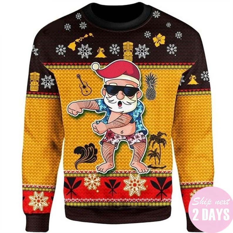 Hawaiian Christmas Santa Dancing Ugly Christmas Sweater For Men & Women Christmas Gift Sweater US4559 - WeCustomit