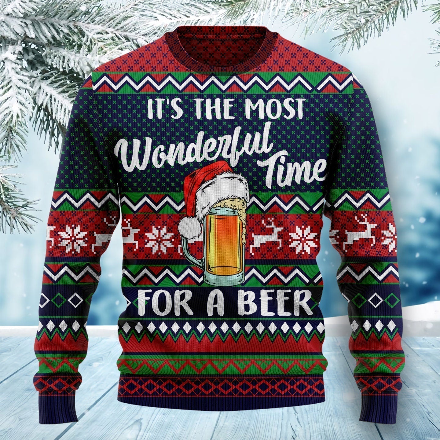 It's The Most Wonderful Time For A Beer Christmas Ugly Sweatshirt Sweater, Christmas Gift Shirt For Family Members Friends - WeCustomit