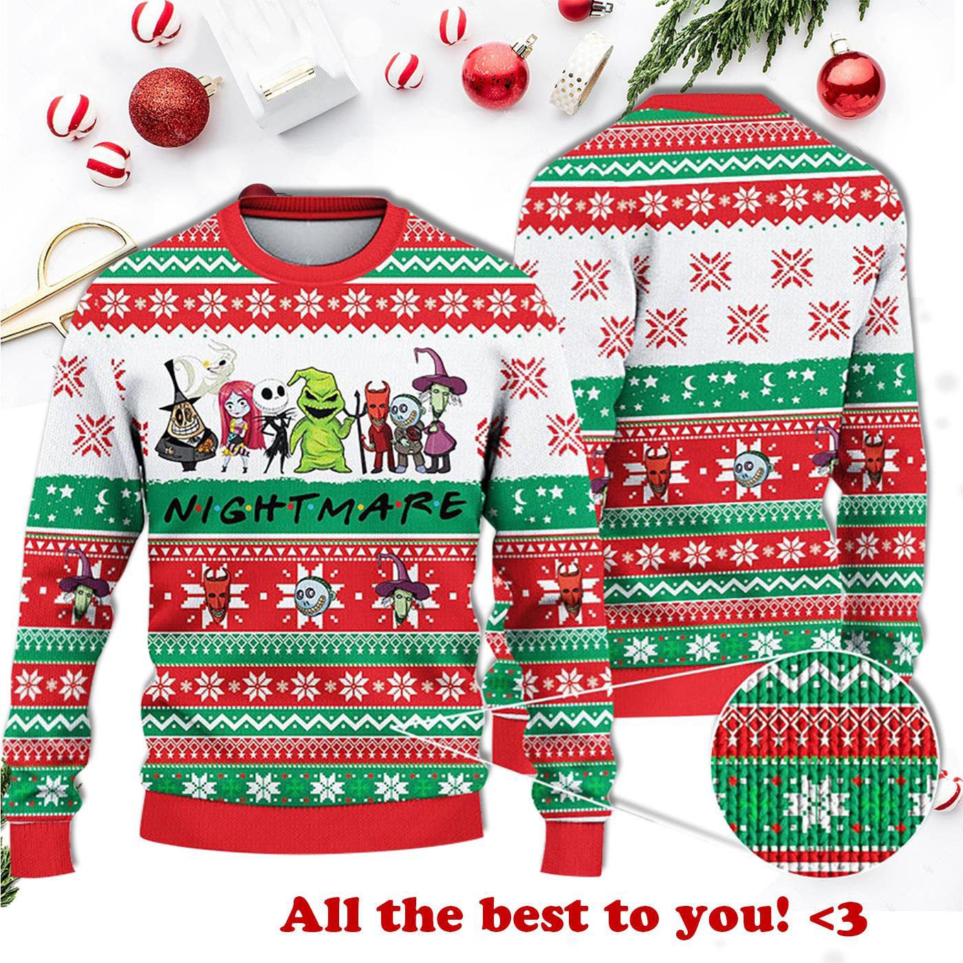 Nightmare Christmas Ugly Christmas Sweater For Men & Women Christmas Gift Sweater BH587 - WeCustomit