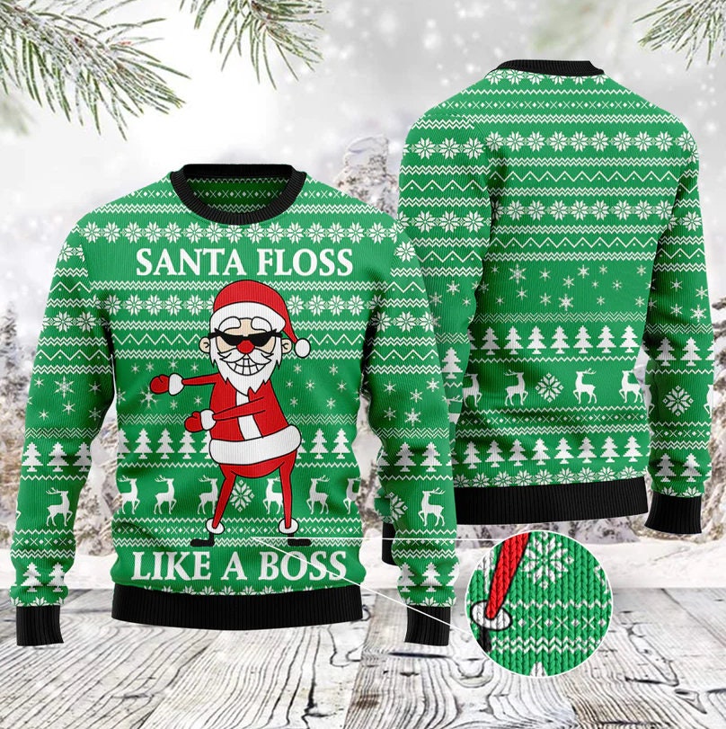 Santa Floss Like A Boss Ugly Christmas Sweater For Men & Women Christmas Gift Sweater BH636 - WeCustomit