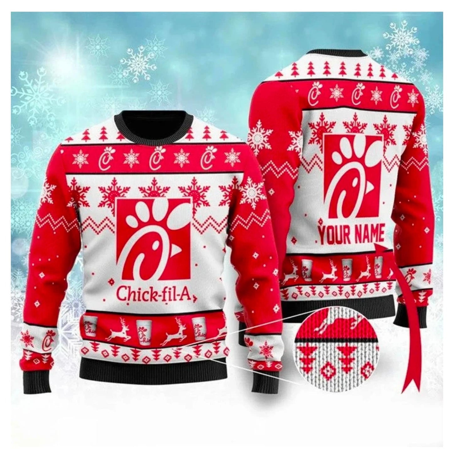 Chi-ck Fil-A Ugly Christmas Sweater For Men & Women Christmas Gift Sweater PT995 - WeCustomit