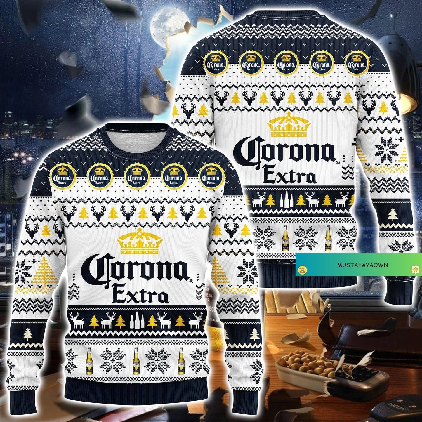 Christmas Corona Ugly Sweater, Extra Sweater, Corona Beer Shirt, Corona Men Sweater, Beer Lover Gift, Gift For Dad - WeCustomit