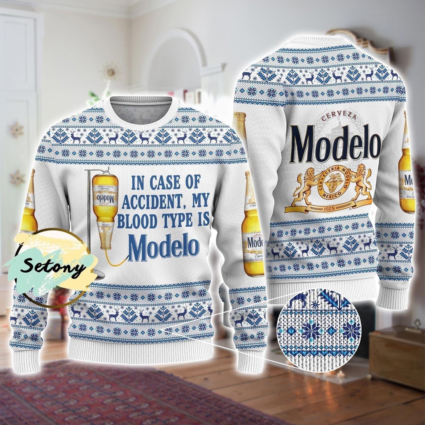 Christmas Modelo Sweater, My Blood Type Is Modelo Sweater, Modelo Ugly Sweater, Modelo Ugly Christmas Sweater, Modelo Christmas Sweater - WeCustomit