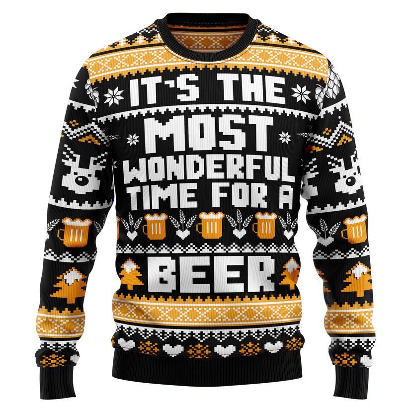 Wonderful Time For A Beer Ugly Christmas Sweater, Christmas Sweater For Men And Women, Christmas Sweatshirt - WeCustomit