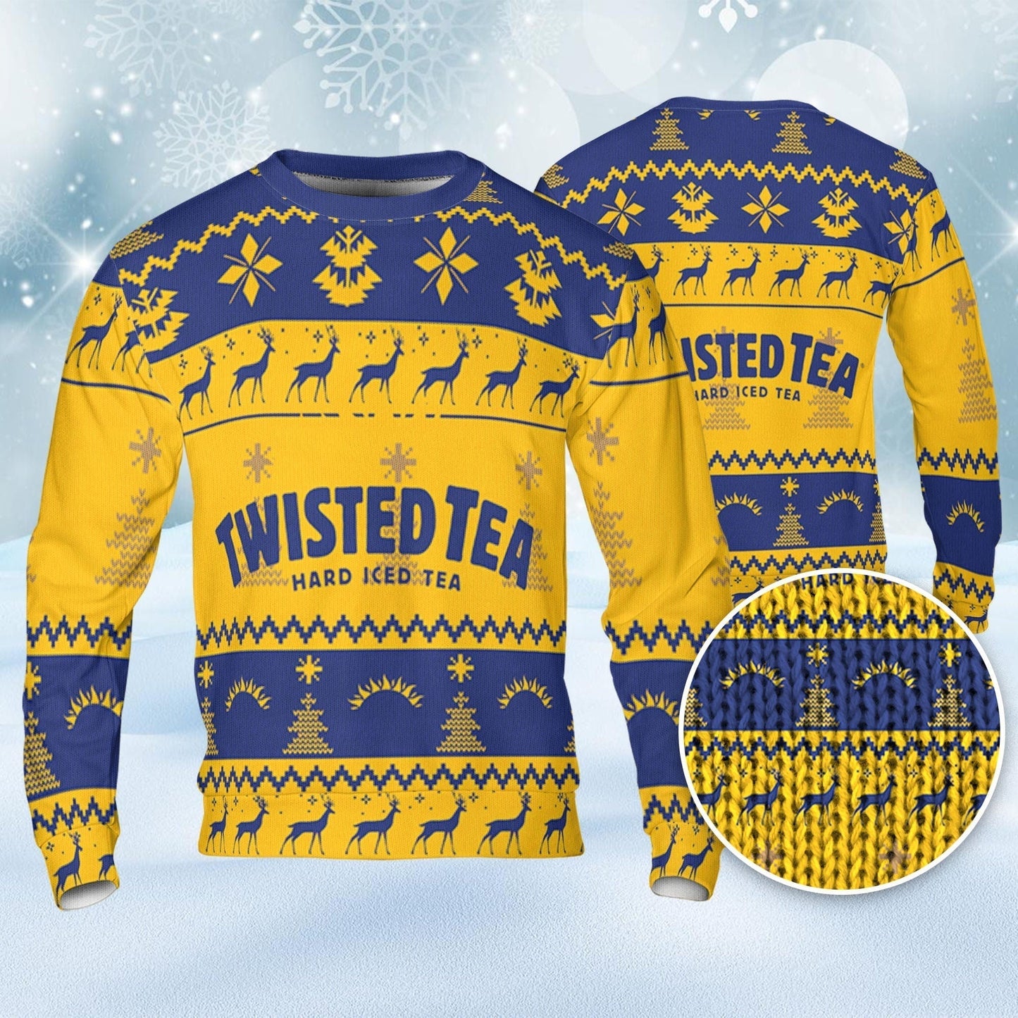 Twisted Tea Ugly Sweater Pine Trees n Reindeer Beer Loves ugly Gift, Christmas gift, Twisted Tea ugly sweater gift for Dad - WeCustomit