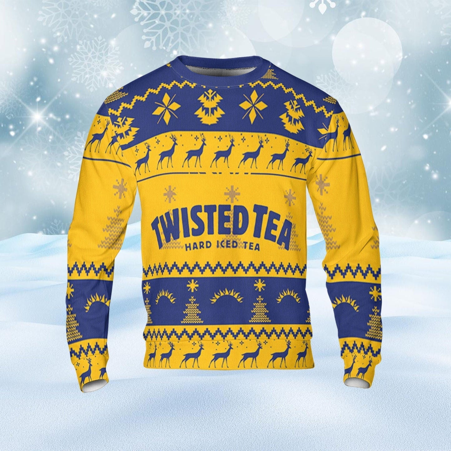Twisted Tea Ugly Sweater Pine Trees n Reindeer Beer Loves ugly Gift, Christmas gift, Twisted Tea ugly sweater gift for Dad - WeCustomit