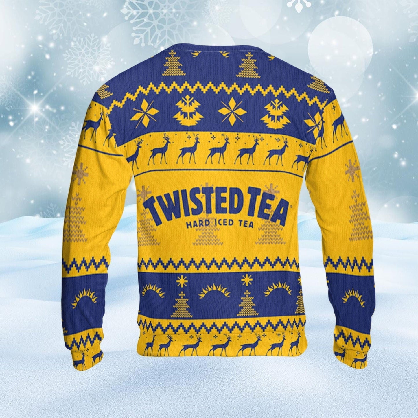 Twisted Tea Ugly Sweater Pine Trees n Reindeer Beer Loves ugly Gift, Christmas gift, Twisted Tea ugly sweater gift for Dad - WeCustomit