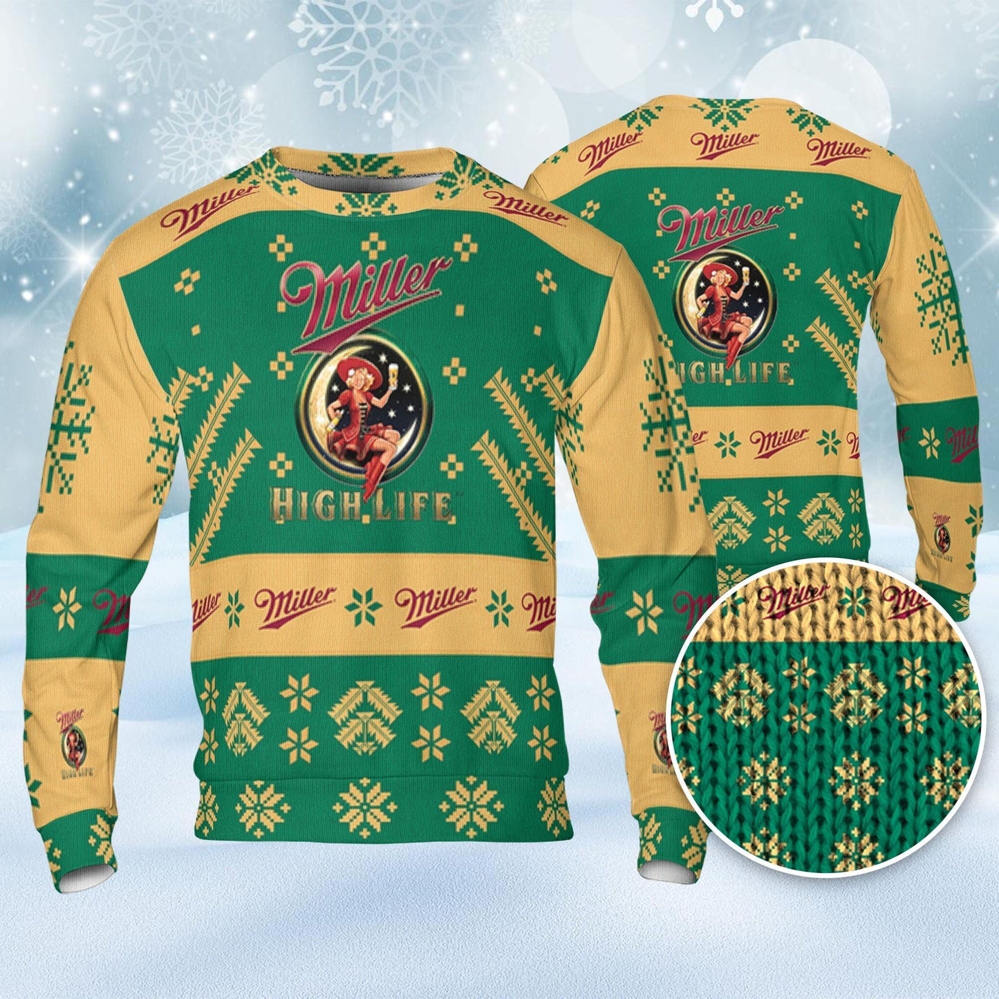 Miller High Life Ugly Sweater Snowflakes Beer Loves ugly Gift, Christmas gift, Miller High Life ugly sweater gift for Dad - WeCustomit