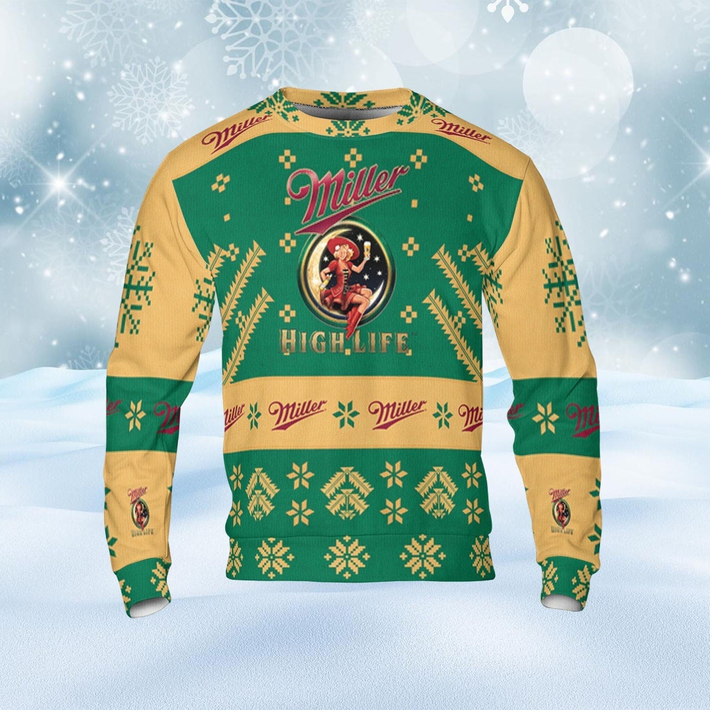 Miller High Life Ugly Sweater Snowflakes Beer Loves ugly Gift, Christmas gift, Miller High Life ugly sweater gift for Dad - WeCustomit