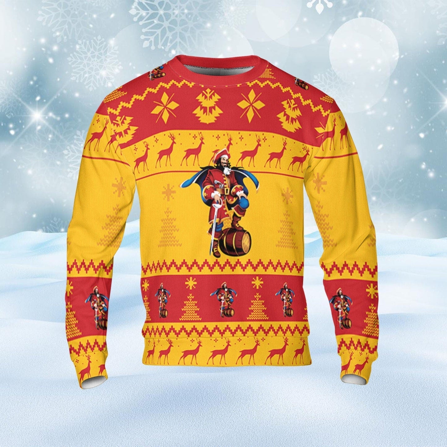 Captain Morgan Ugly Sweater Pine Trees n Reindeer Beer Loves ugly Gift, Christmas Sweatshirt, Captain Morgan ugly sweater gift for Dad - WeCustomit