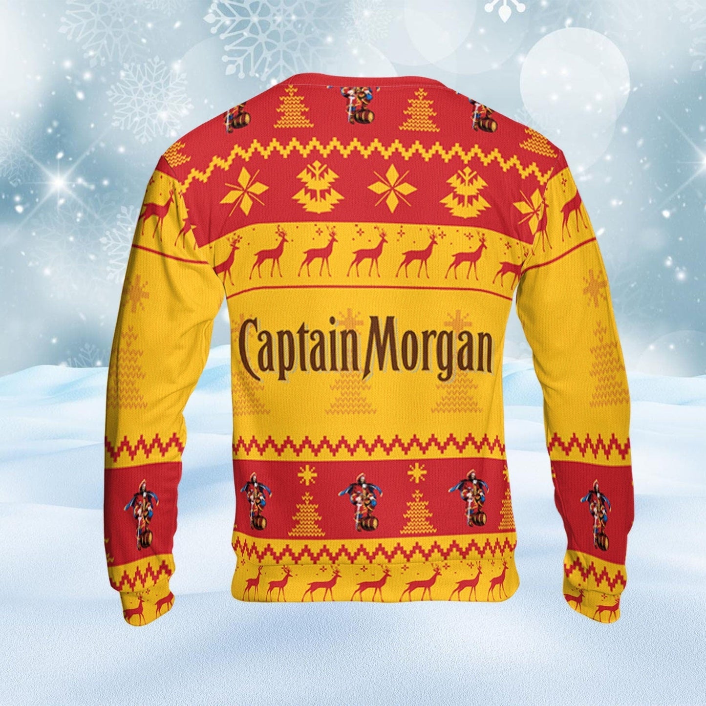 Captain Morgan Ugly Sweater Pine Trees n Reindeer Beer Loves ugly Gift, Christmas Sweatshirt, Captain Morgan ugly sweater gift for Dad - WeCustomit