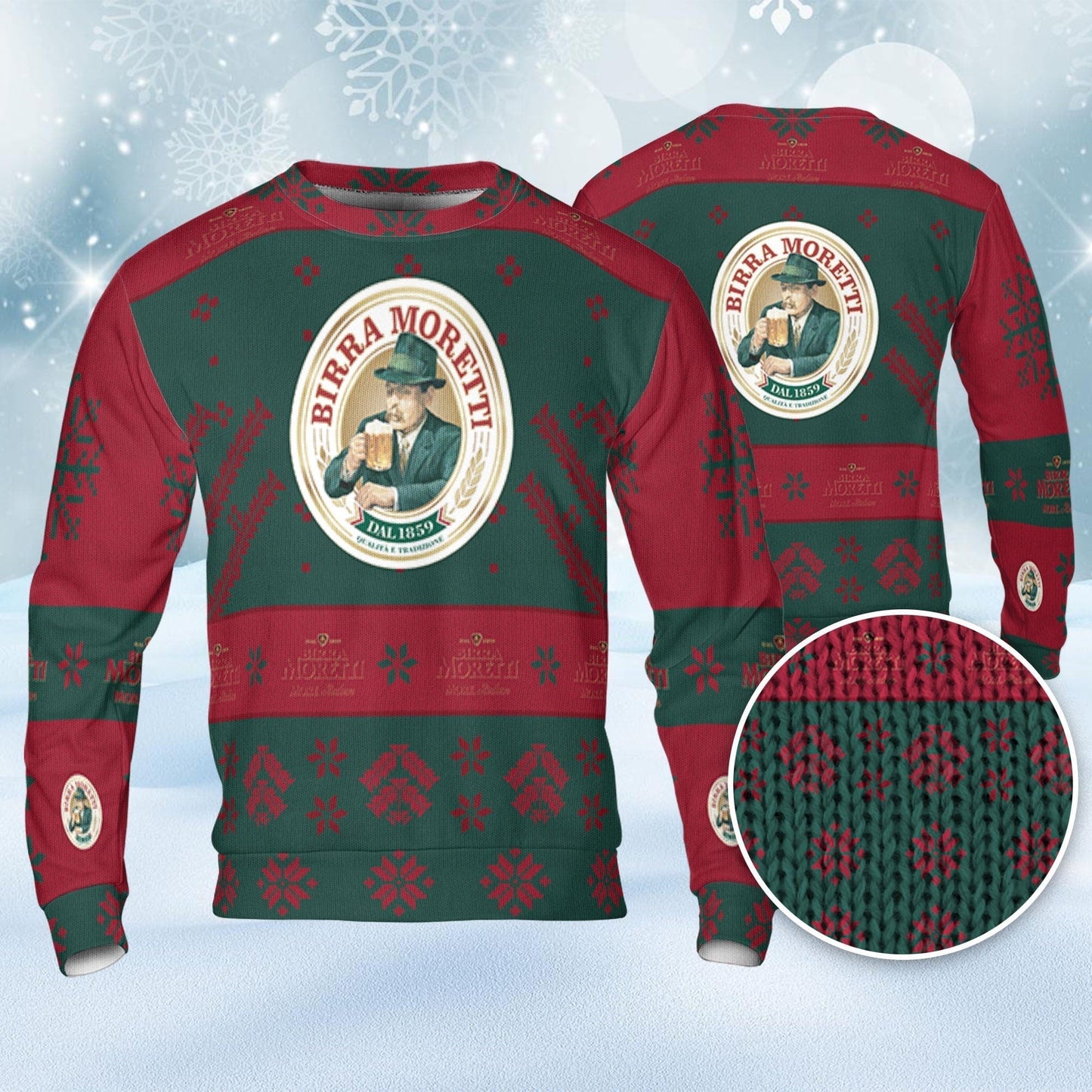Birra Moretti Ugly Sweater Snowflakes Beer Loves ugly Gift, Christmas Sweatshirt, Birra Moretti ugly sweater gift for Dad - WeCustomit