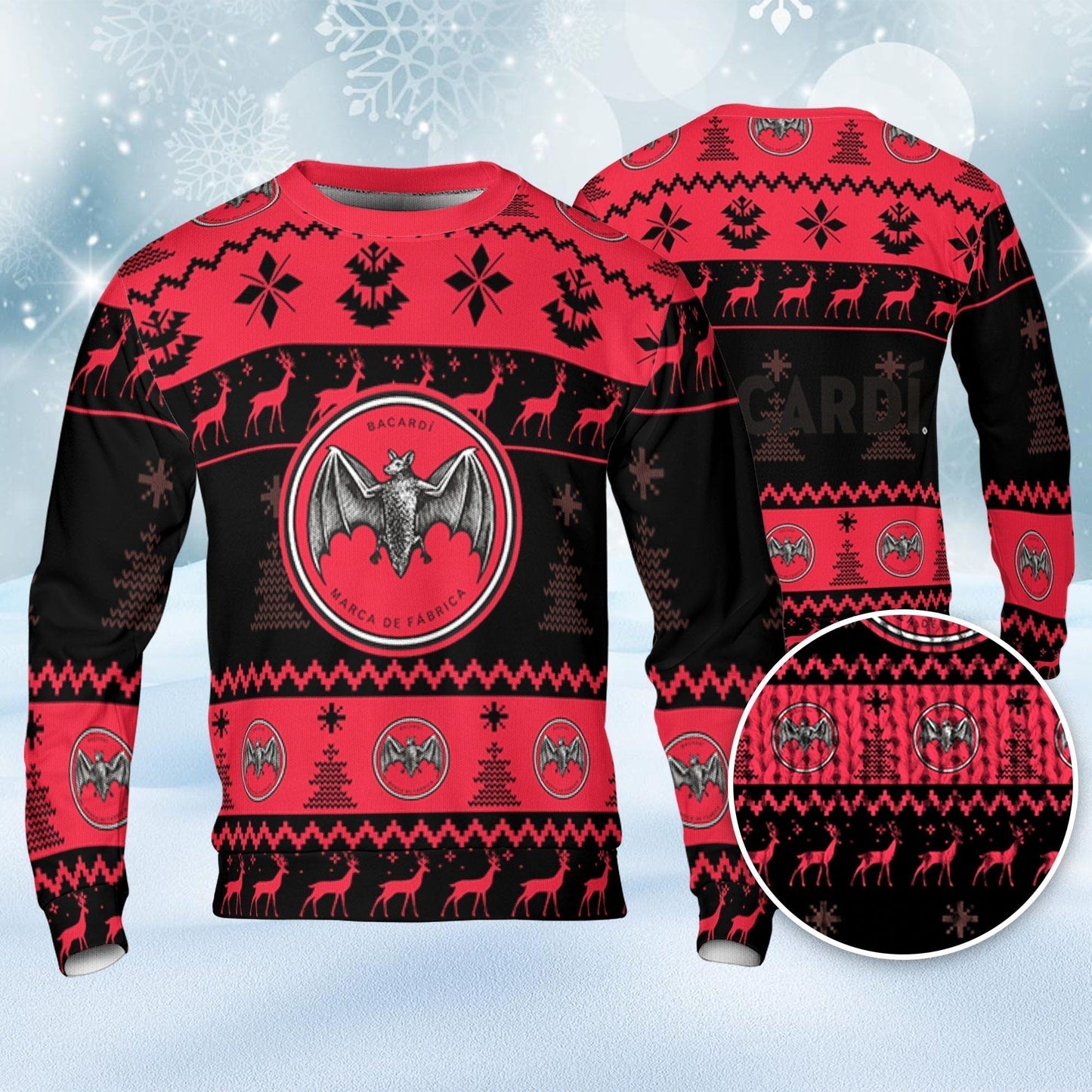 Bacardi Ugly Sweater Pine Trees n Reindeer Beer Loves ugly Gift, Christmas Sweatshirt, Bacardi ugly sweater gift for Dad - WeCustomit