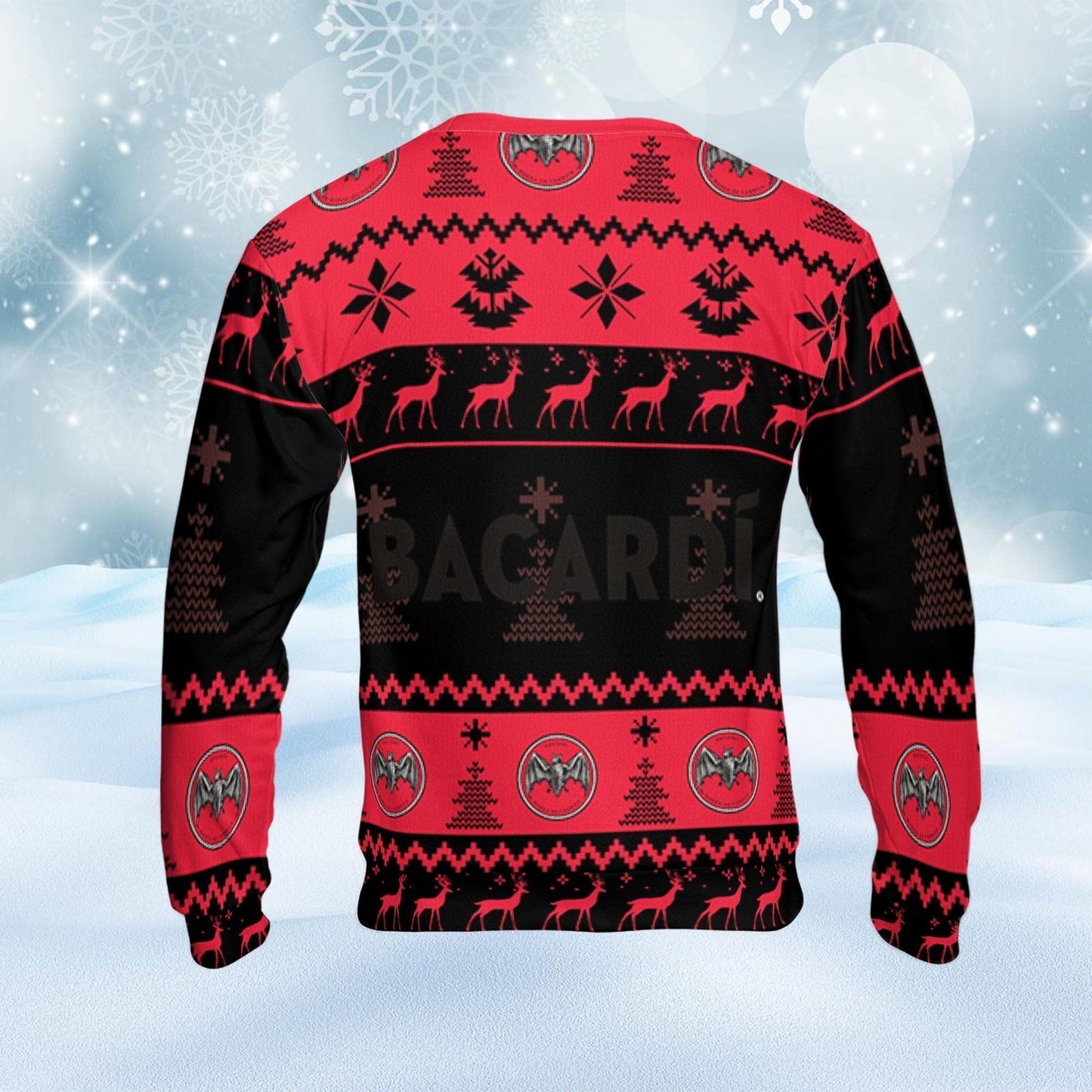 Bacardi Ugly Sweater Pine Trees n Reindeer Beer Loves ugly Gift, Christmas Sweatshirt, Bacardi ugly sweater gift for Dad - WeCustomit