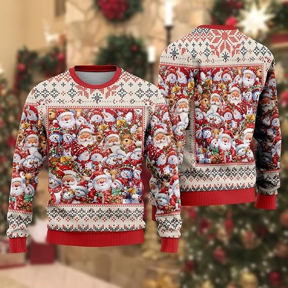 Santa Claus Xmas Pattern Ugly Christmas Sweater For Men & Women Christmas Gift Sweater US3825 - WeCustomit