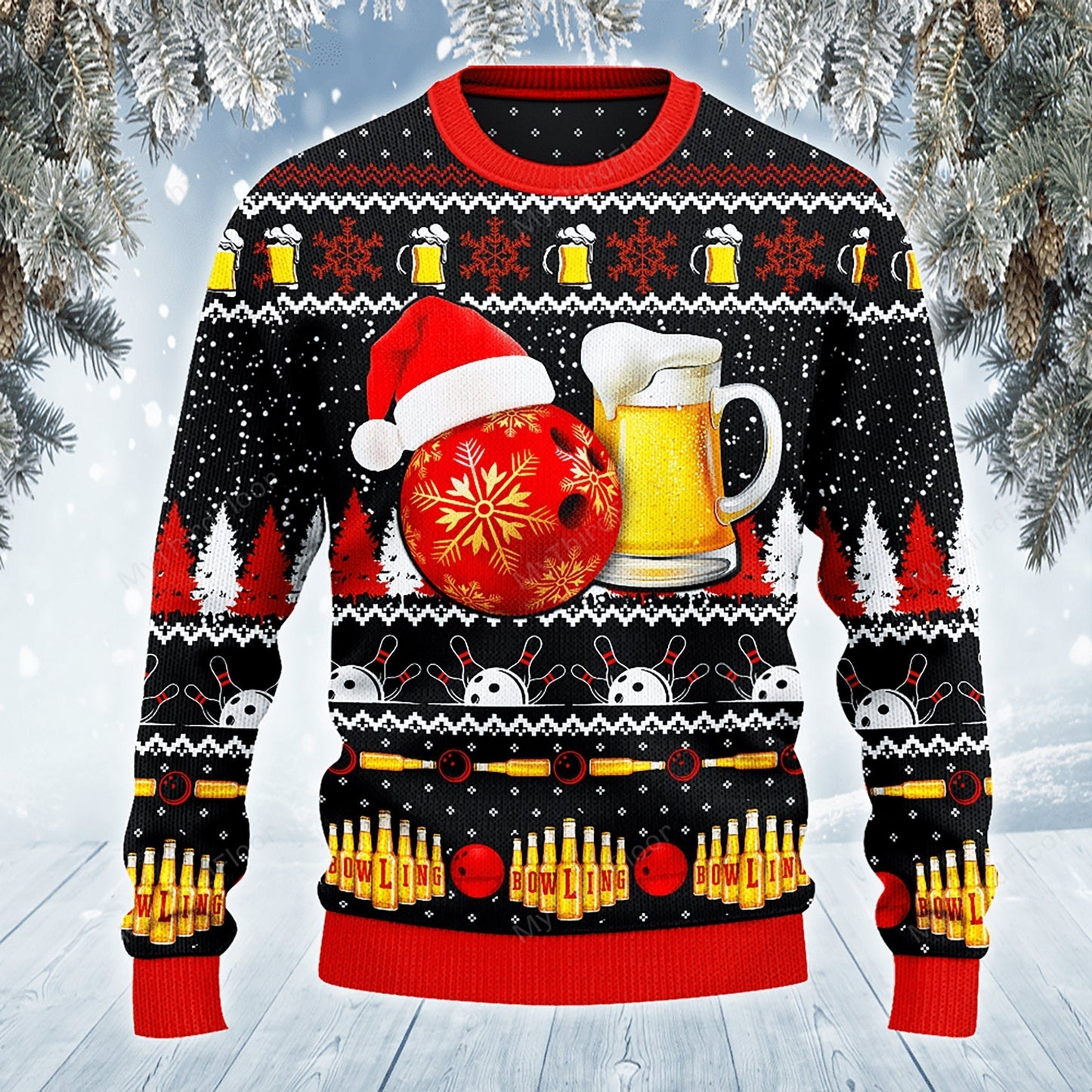 Bowling And Beer Lovers Gift All Over Print Sweater, Christmas Ugly Sweater, Christmas Gift, Gift Christmas, Sweater Christmas,Sweater Gift - WeCustomit