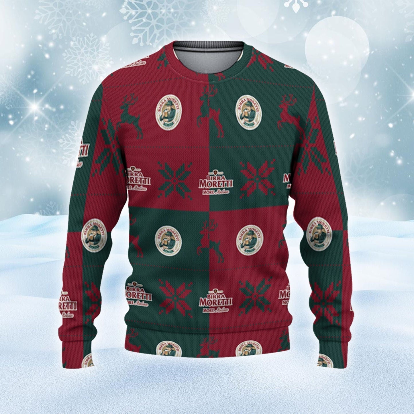 Birra Moretti Ugly Sweater Reindeer n Snowflakers Beer Loves ugly Gift, Reindeer Xmas Sweatshirt, Birra Moretti ugly sweater gift for Dad - WeCustomit